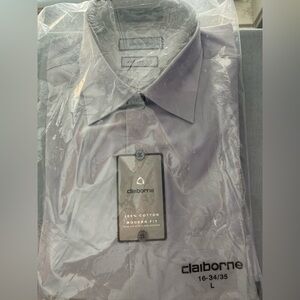 Claiborne Men's Sleek Gray Dress Shirt Size L 16 34/35. 100% cotton